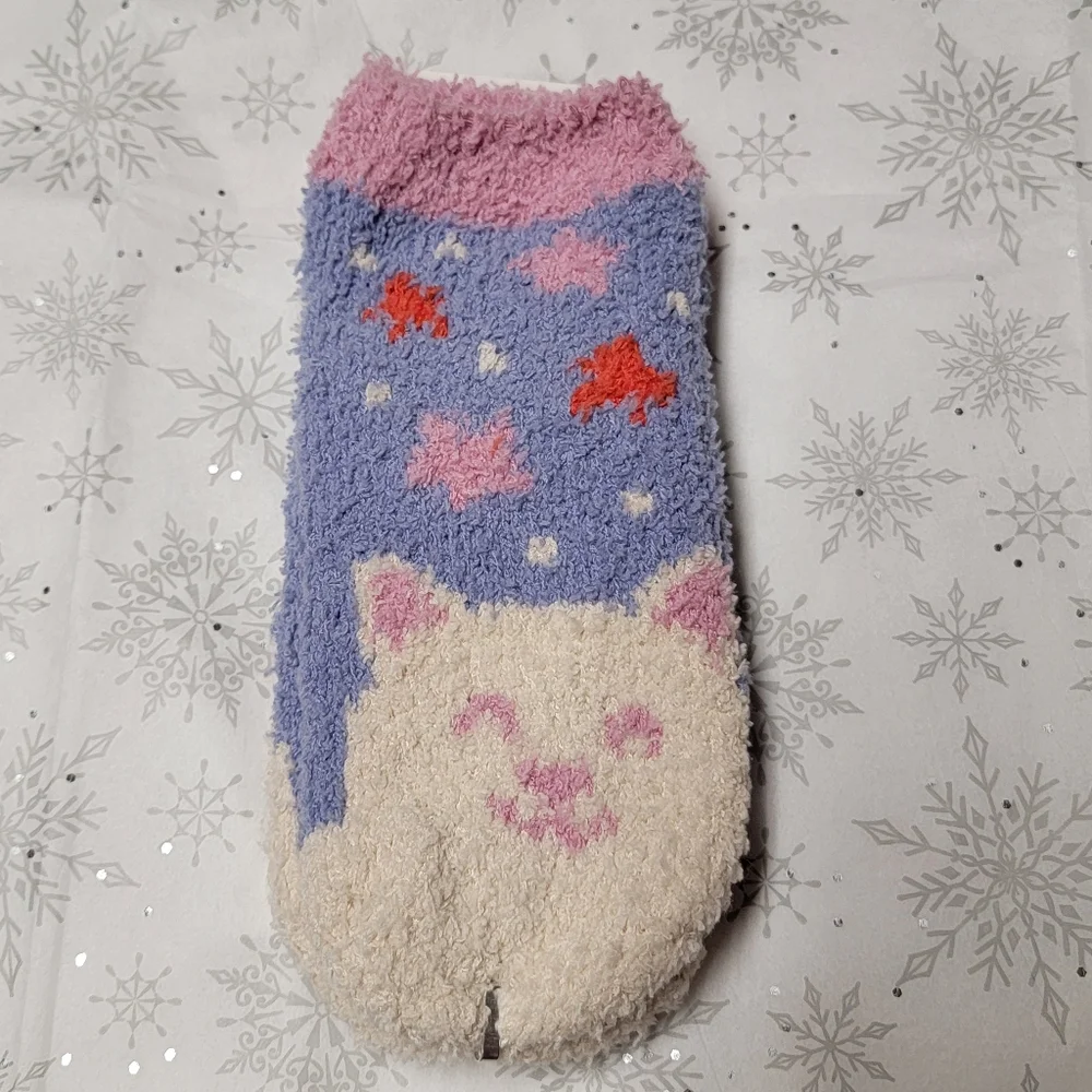 Kid's Cozy Socks Fuzzy Winter Socks for Girls Flowers Kitty with Stars Snowflake